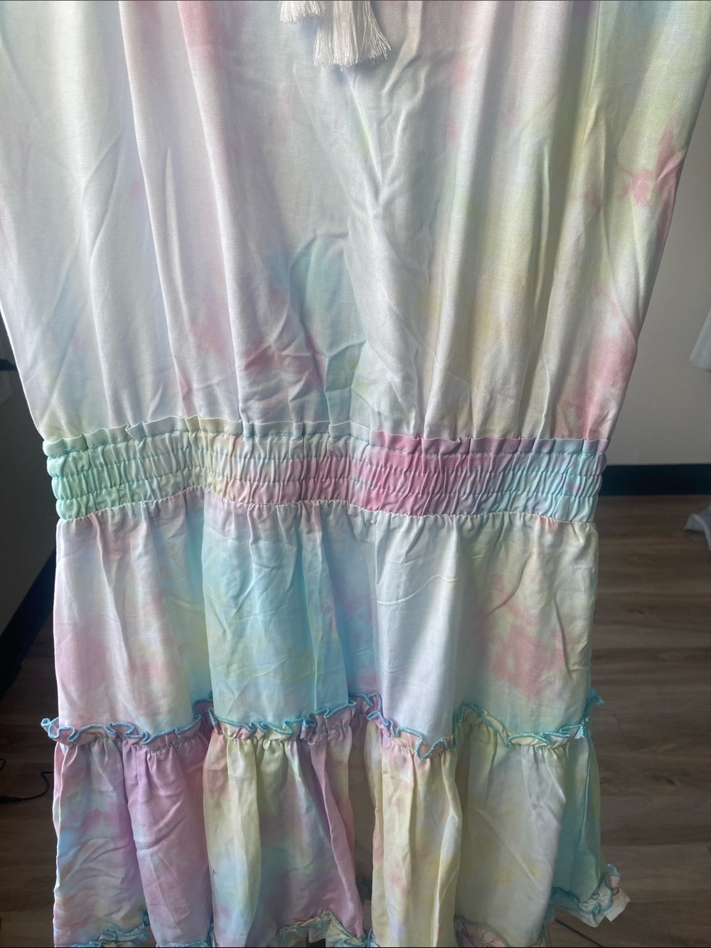 Rue21 dress puff sleeve pastel tie dye w tassel tie boho festival western S jrs - Picture 5 of 17